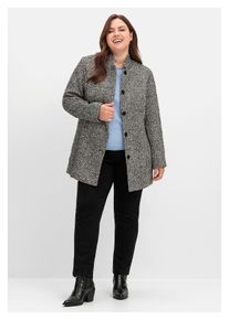 sheego Damen Langjacke "Große Größen", schwarz-weiß, klassisch, Gr. 50, gemustert, Obermaterial: 100% Polyester;Futter: 100% Polyester, Jacken, mit