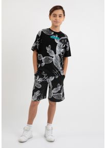 Gulliver Herren Shorts, schwarz-weiß, casual, Gr. 152, bedruckt, 95% Baumwolle, 5% Elasthan, Hosen, mit verstellbarem Bund