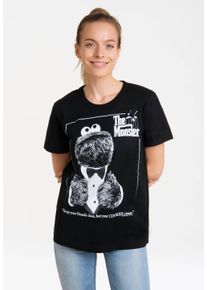 logoshirt Damen T-Shirt "Sesamstrasse – Krümelmonster Pate", schwarz, casual, Gr. XS, bedruckt, 100% Baumwolle, Shirts, mit lizenziertem Print
