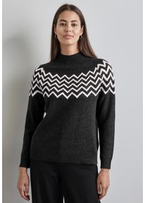 Street One Damen Strickpullover, schwarz, casual, Gr. 38, gemustert, Web, 37% Baumwolle, 34% Polyacryl, 26% Polyester, 3% Elasthan, Pullover, mit