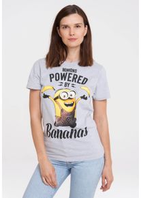 logoshirt Damen T-Shirt "Minions", grau, casual, Gr. L, bedruckt, meliert, 92% Baumwolle, 8% Elasthan, Shirts, mit lizenziertem Print