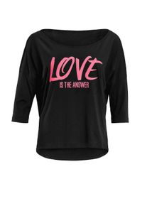 WINSHAPE Damen 3/4-Arm-Shirt "MCS001 ultra leicht", schwarz, Gr. S, 50% Modal, 50% Baumwolle, Shirts, mit Neon pinkem Glitzer-Aufdruck