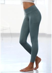 Vivance Damen Leggings, Gr. 36, grün, Single Jersey, Obermaterial: 95% Baumwolle, 5% Elasthan, unifarben, Basic, Hosen, mit zwei Handytaschen