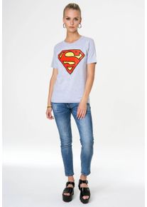 logoshirt Damen T-Shirt "Superman Logo", grau, casual, Gr. S, bedruckt, 100% Baumwolle, Shirts, mit trendigem Superhelden-Print