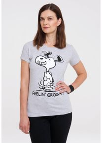 logoshirt Damen T-Shirt "Snoopy – Feelin Groovy", grau, casual, Gr. M, bedruckt, meliert, 95% Baumwolle, 5% Viskose, Shirts, mit lizenziertem