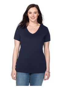 sheego Damen T-Shirt "Große Größen", blau, casual, Gr. 44, unifarben, Obermaterial: 100% Baumwolle, Shirts, mit V-Ausschnitt