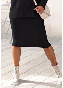 Lascana Damen Strickrock, schwarz, modisch, Gr. 46, unifarben, Strick, Obermaterial: 50% Viskose, 28% Polyester, 22% Polyamid, Röcke, elastischer