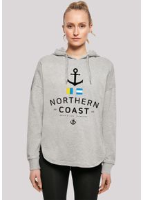 F4NT4STIC Damen Kapuzenpullover "Damen Oversized Hoodie Nordsee Flaggen", grau, casual, Gr. XS, Obermaterial: 100% Baumwolle, Pullover, Print