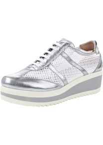 Heine Damen Schnürschuh, Gr. 41, silber, Leder, Synthetik, Textil, sportlich, Schuhe