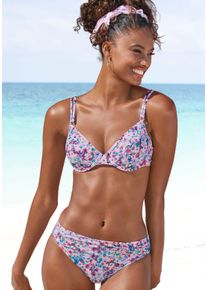 s.Oliver Damen Bügel-Bikini-Top "Scatter", lila, Gr. 38, floral, Recycling-Polyamid, Microfaser, Bikini-Oberteile, mit kleinen Ringen an den Trägern