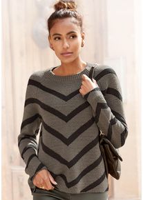 Lascana Damen Strickpullover, schwarz, modisch, Gr. 32, unifarben mit Farbeinsatz, Strick, Obermaterial: 70% Polyacryl, 30% Polyamid, Pullover, mit