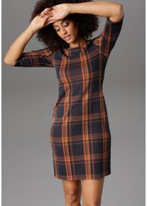 Damen Karokleid, orange, casual, Gr. 42, Aniston SELECTED, kariert, Jersey, Obermaterial: 66% Polyester, 32% Viskose, 2% Elasthan, Kleider, mit