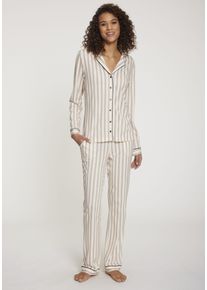 Vivance Dreams Damen Pyjama, Gr. 44, beige, Single Jersey, Obermaterial: 50% Baumwolle, 50% Viskose, gestreift, Basic, Homewear-Sets, mit kreativen