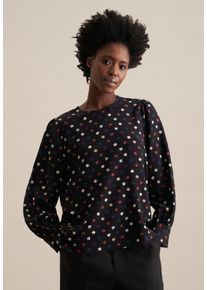 Seidensticker Damen Shirtbluse "Schwarze Rose", schwarz, Gr. 38, gemustert, 100% Viskose, Blusen, Langarm Rundhals Druck