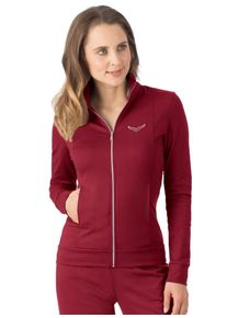 TRIGEMA Damen Sweatjacke "TRIGEMA Jacke veredelt mit Kristallsteinen", rot, casual, Gr. XS, 95% Baumwolle, 5% Elastan, Sweatjacken