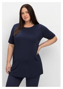 sheego Damen Longshirt "Große Größen", blau, sportlich, Gr. 44, unifarben, Obermaterial: 90% Polyester, 10% Elasthan, Shirts, mit atmungsaktiver,