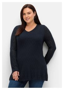 sheego Damen V-Ausschnitt-Pullover "Große Größen", blau, feminin, Gr. 44, unifarben, Feinstrick, Obermaterial: 55% Viskose, 45% Polyamid, Pullover,