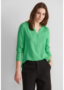 Street One Damen Langarmbluse, grün, casual, Gr. 44, unifarben, Stoff, 100% Viskose, Blusen, Kragen und halbe Knopfleiste am Ausschnitt