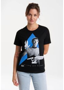 logoshirt Damen T-Shirt "Star Trek - Spock, Logo, USS Enterprise", schwarz, casual, Gr. XS, bedruckt, 100% Baumwolle, Shirts, mit lizenziertem Print
