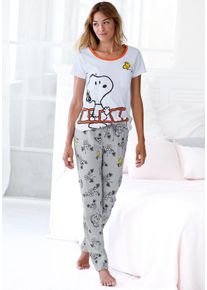 PEANUTS Damen Pyjama, Gr. 32, grau, Single Jersey, Obermaterial: 100% Baumwolle, bedruckt, animal-print, Basic, Homewear-Sets, mit Snoopy und