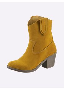 Heine Damen Stiefelette, Gr. 37, gelb, Leder, Rindsleder, Veloursleder, modisch, Schuhe