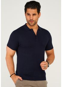 behype Herren Poloshirt "KP-100 Knit Polo", blau, Gr. L, unifarben, 70% Viskose, 30% Nylon, Shirts, im klassischen Design