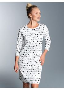 TRIGEMA Damen Nachthemd "TRIGEMA 3/4 Arm Nachthemd mit Katzenmotiv", Gr. L, weiß, 100% Baumwolle, Basic, Kleider