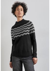 Street One Damen Strickpullover, schwarz, casual, Gr. 36, gestreift, Web, 37% Baumwolle, 34% Polyacryl, 26% Polyester, 3% Elasthan, Pullover, mit