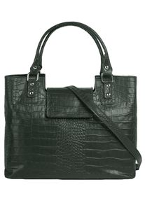 CLUTY Damen Henkeltasche, grün, Leder, Reptilienprägung, Taschen, echt Leder, Made in Italy