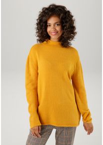 Aniston CASUAL Damen Strickpullover, gelb, modisch, Gr. 38, unifarben, Feinstrick, Obermaterial: 75% Polyacryl, 23% Polyamid, 2% Elasthan, Pullover,