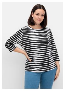 sheego Damen 3/4-Arm-Shirt "Große Größen", schwarz, casual, Gr. 46, gestreift, Obermaterial: 100% Baumwolle, Shirts, mit welligen Streifen
