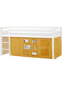 Hochbett Hoppekids, B:101cm H:105cm L:208cm, gelb, Kinderbett: 100% Massivholz: Nordische Kiefer, Vorhang: 100% Baumwolle, Matratzenbezug 100%