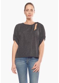 Damen T-Shirt, schwarz, Gr. L, Le Temps Des Cerises, unifarben, 87% Polyamid, 5% Elasthan, Shirts, mit dezentem Glanz-Effekt