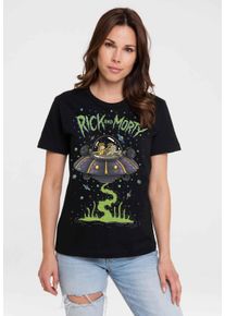 logoshirt Damen T-Shirt "Rick & Morty - Raumschiff", schwarz, casual, Gr. XXL, bedruckt, 100% Baumwolle, Shirts, mit lizenziertem Print