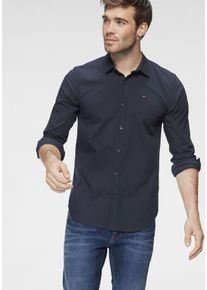 Tommy Jeans Herren Langarmhemd "Sabim Stretch Hemd Shirt", blau, casual, Gr. S, unifarben, Web, Obermaterial: 97% Baumwolle, 3% Elasthan, Hemden,