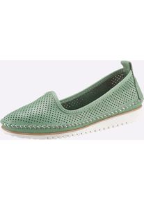 Heine Damen Slipper, Gr. 40, grün, Leder, Leder, sportlich, Schuhe