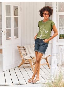 Heine Damen Rundhalsshirt "Shirt", grün, Gr. 46, gemustert, 50% Baumwolle, 50% Viskose, Spitze:77% Baumwolle, 23% Polyamid, Shirts