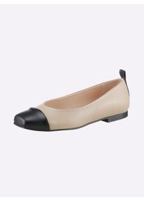 Heine Damen Ballerina, Gr. 39, beige, Leder, Rindsleder, Glattleder, Lackleder, modisch, Schuhe