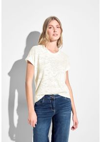 Cecil Damen T-Shirt, weiß, casual, Gr. XXL, gemustert, Stoff, 63% Polyester, 34% Viskose, 3% Elasthan, Shirts, mit dekorativem Lochmuster