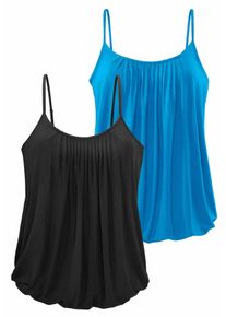 Lascana Damen Spaghettitop "mit dekorativen Falten", blau, modisch, Gr. 32, unifarben, Obermaterial: 95% Viskose, 5% Elasthan, Tops, aus weicher