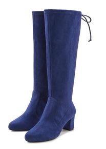 Lascana Damen Schlupfstiefel, Gr. 42, blau, Textil, unifarben, modisch, Schuhe, Schlupfboots, Slouchy Boots, Slip-On, Stretch & Blockabsatz