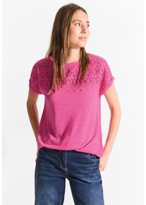 Cecil Damen T-Shirt, pink, casual, Gr. S, unifarben, Stoff, 55% Polyester, 45% Viskose, Shirts, mit Lochstickerei