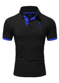 behype Herren Poloshirt "PALM", schwarz, casual, Gr. XXL, mehrfarbig, 100% Baumwolle, Shirts, mit kontrastfarbigen Details
