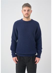 Cleptomanicx Herren Strickpullover "Crewneck Ribber", blau, casual, Gr. L, unifarben, 20% Polyamid, Pullover, mit bequemem Tragekomfort
