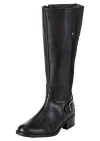 sheego Damen Weitschaftstiefel "Große Größen", Gr. 42, schwarz, Obermaterial: 100% Leder, klassisch, Schuhe, mit Zierschnalle und Stretcheinsatz