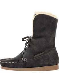 Heine Damen Schnürstiefelette, Gr. 41, grau, Leder, Veloursleder, modisch, Schuhe