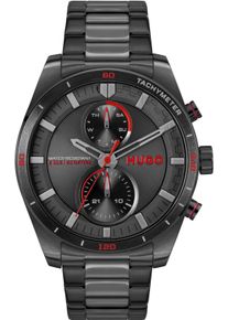 Hugo Herren Multifunktionsuhr "FAST", schwarz, Armbanduhren, Armbanduhr, Quarzuhr, Herrenuhr, Datum, Lederarmband