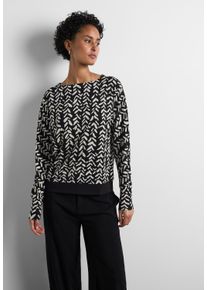 Street One Damen Langarmshirt, schwarz, casual, Gr. 44, bedruckt, Stoff, 64% Polyester, 33% Viskose, 3% Elasthan, Shirts, mit U-Boot-Ausschnitt
