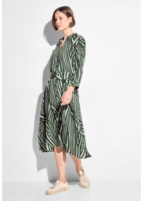 Cecil Damen Midikleid, grün, casual, Gr. XL, gestreift, Stoff, 100% Viskose, Kleider, mit Bindegürtel zum Taillieren