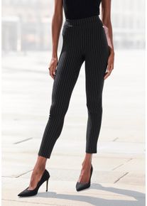 Lascana Damen Leggings, Gr. 36, schwarz, Obermaterial: 45% Polyester, 25% Polyamid, 25% Viskose, 5% Elasthan, Jacquardmuster, Nadelstreifen, feminin,